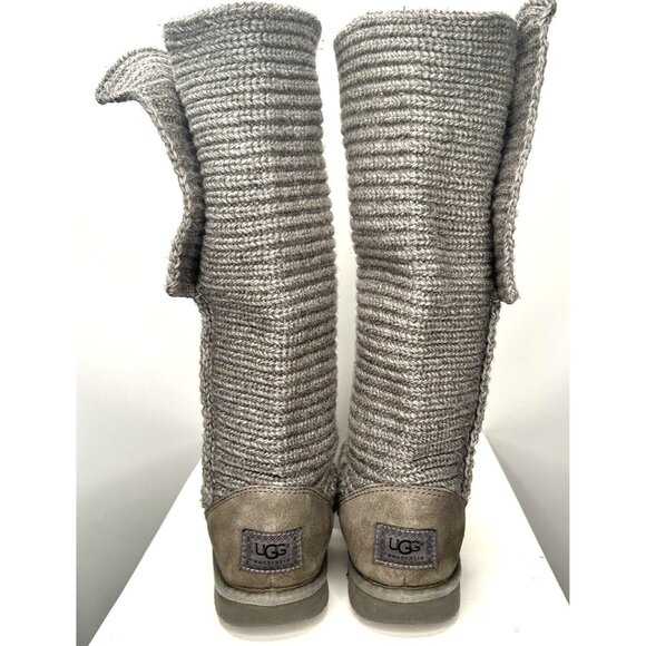 UGG Australia Womens Boots Cardy Wool Cable Knit Tall Foldable Button Gray Sz 7 - Picture 8 of 15